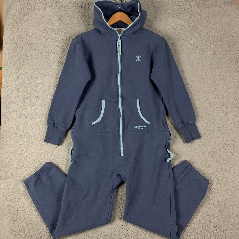 OnePiece Original‎ Jumpsuit Unisex Small S Blue Lounge Hooded Onesie Zip Up Soft